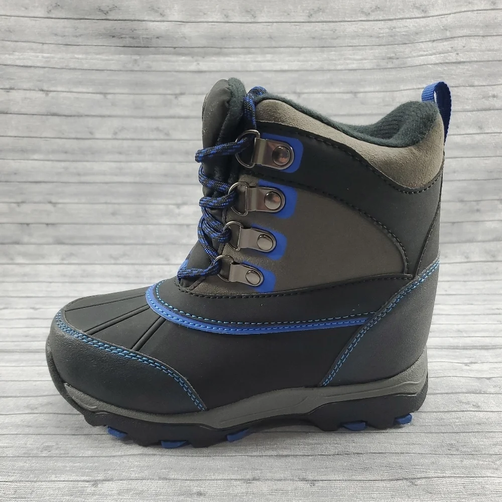 Totes Black Gray‎ Blue Winter Snow Boots Size 12 Ricky